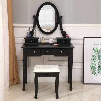 Everly Quinn Enid Vanity Set With Stool And Mirror Reviews Wayfair