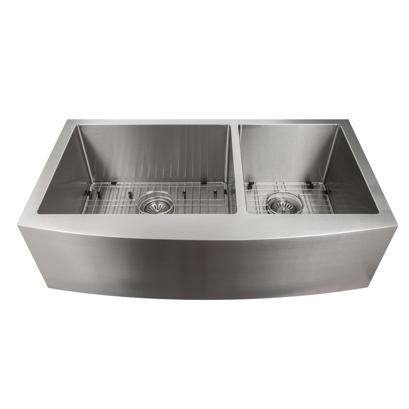 Zline Kitchen And Bath 36 X 21 Double Basin Undermount 36 X 21 Double Basin Undermount Kitchen Sink With Basket Strainer Microfiber Cloth