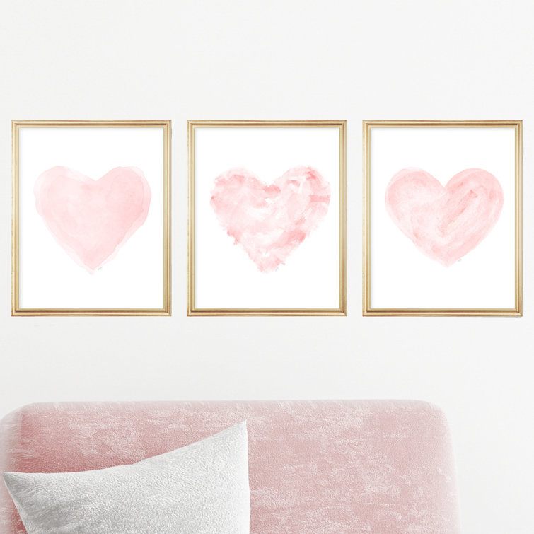 outside in art studio romantic watercolor heart prints 3 piece set paper print reviews wayfair