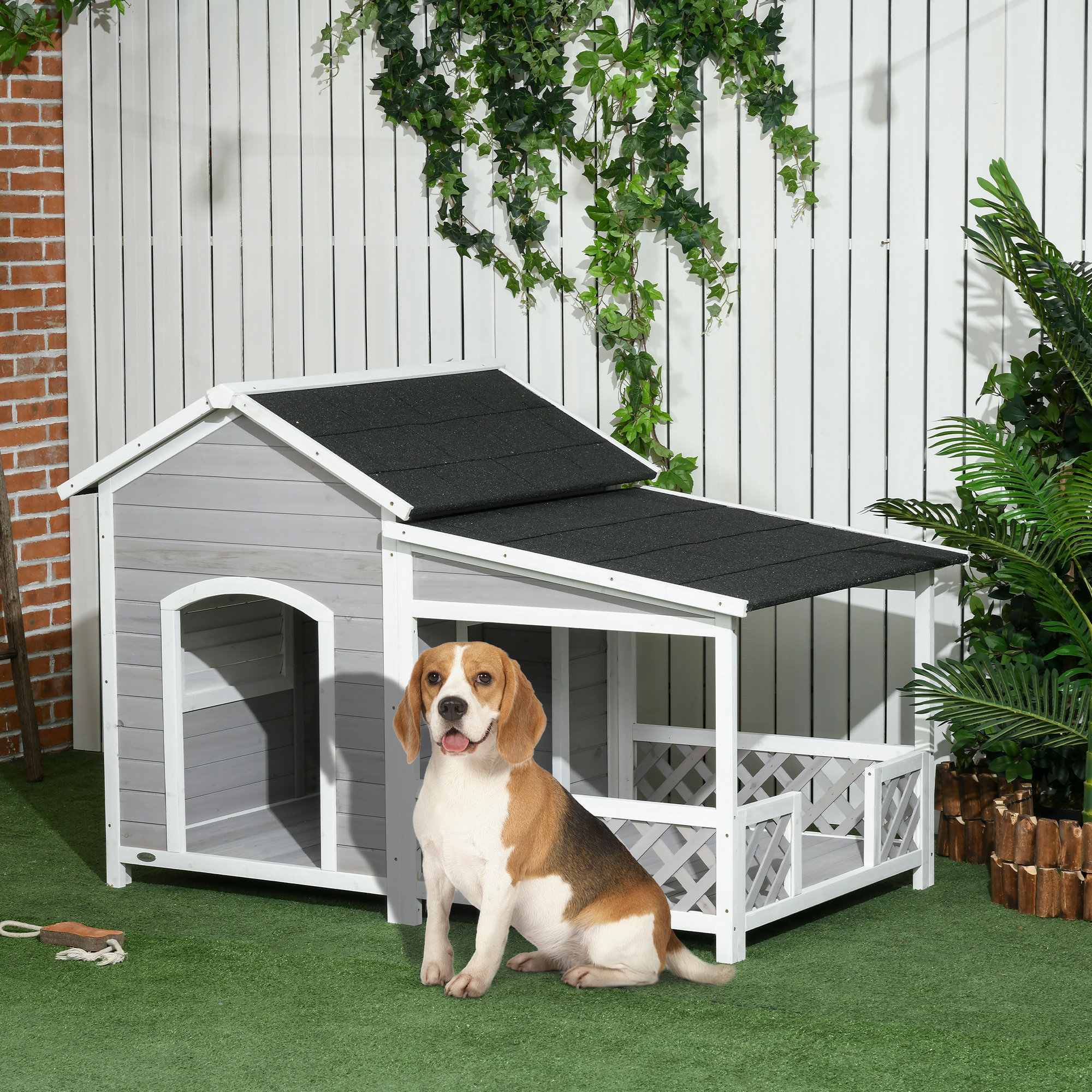 Tucker Murphy Pet™ Dejahn Light Gray/Black Wood Igloo Style Dog House ...