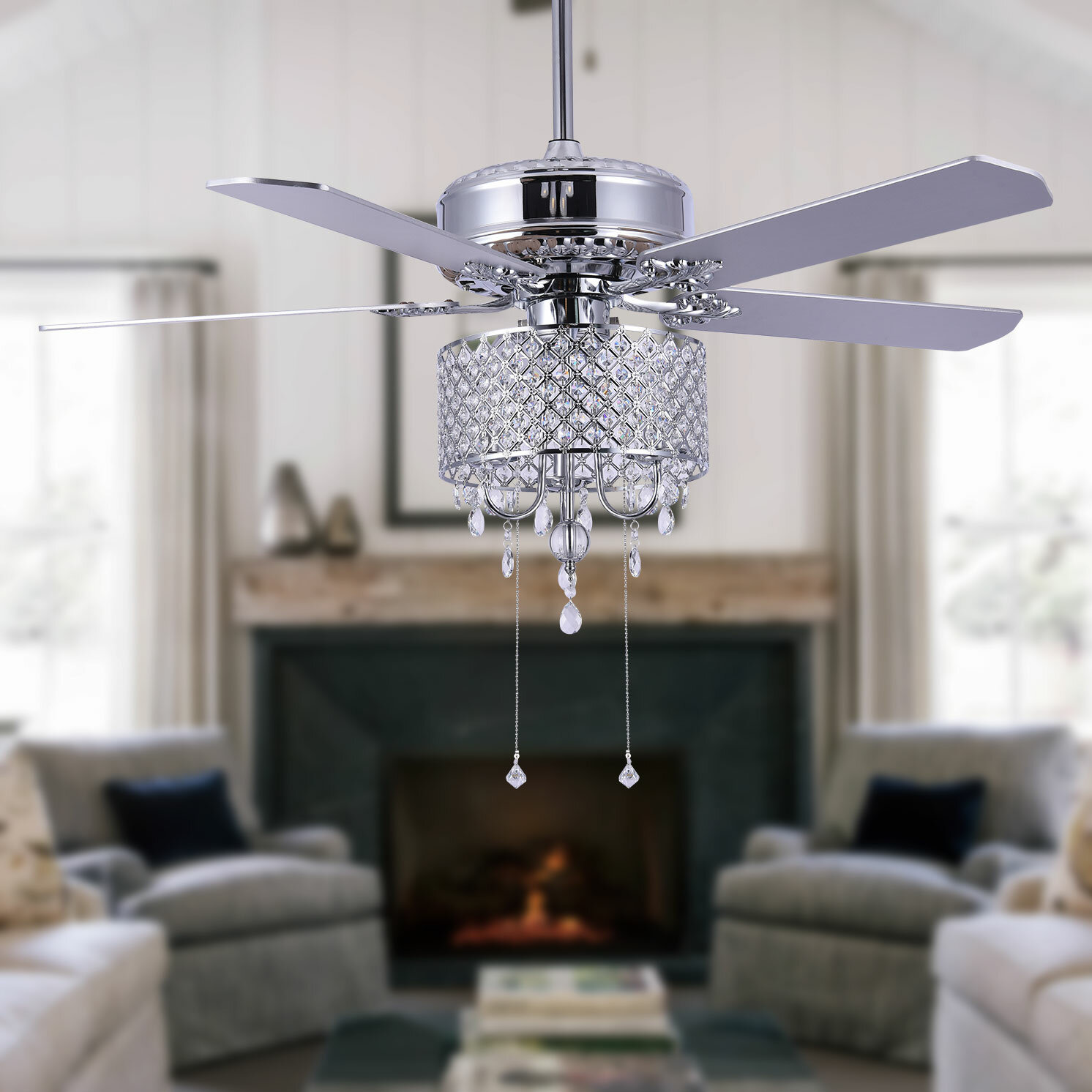 52 Farr Crystal 5 Blade Ceiling Fan With Remote Light Kit Included