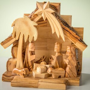 Olive Wood Nativity Set with Carved Figures
