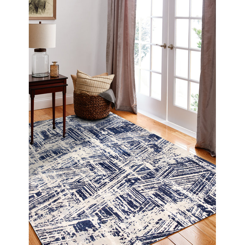 17 Stories Cipriani Power Loom Blue Ivory Rug Wayfair