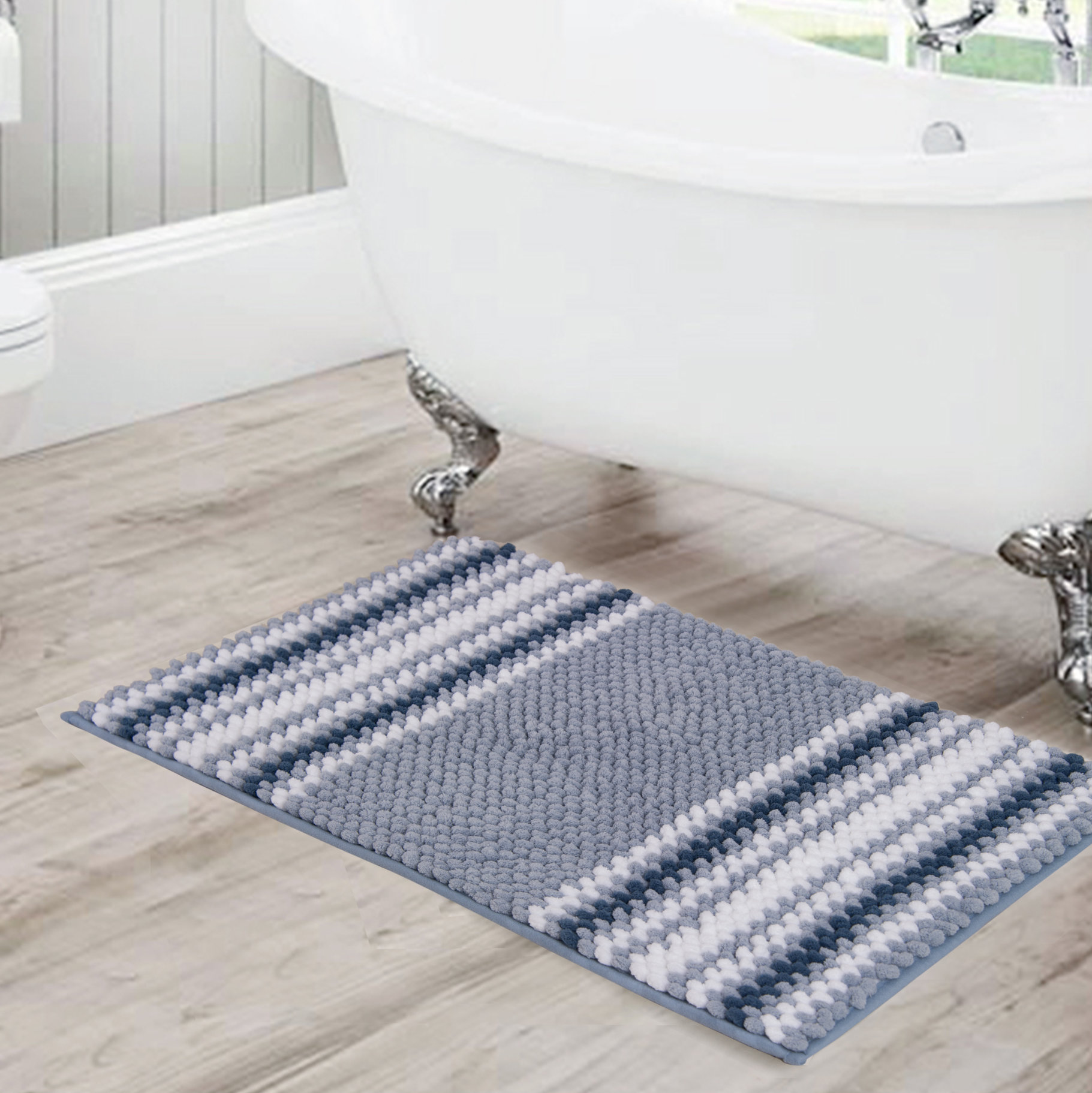 grey striped bath mat