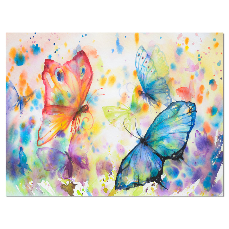 East Urban Home Colorful Butterflies Oil Painting Print On
