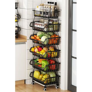 AIDA Kitchen Rolling Cart With Storage Baskets Fruit Vegetable Rack 8 Grey-2 tiers A 