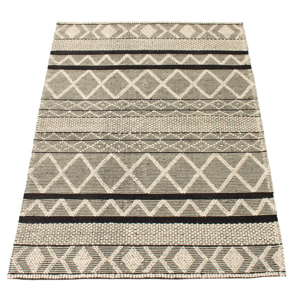 Foundry Select Mulvey Geometric Hand Braided Wool Black Area Rug Wayfair