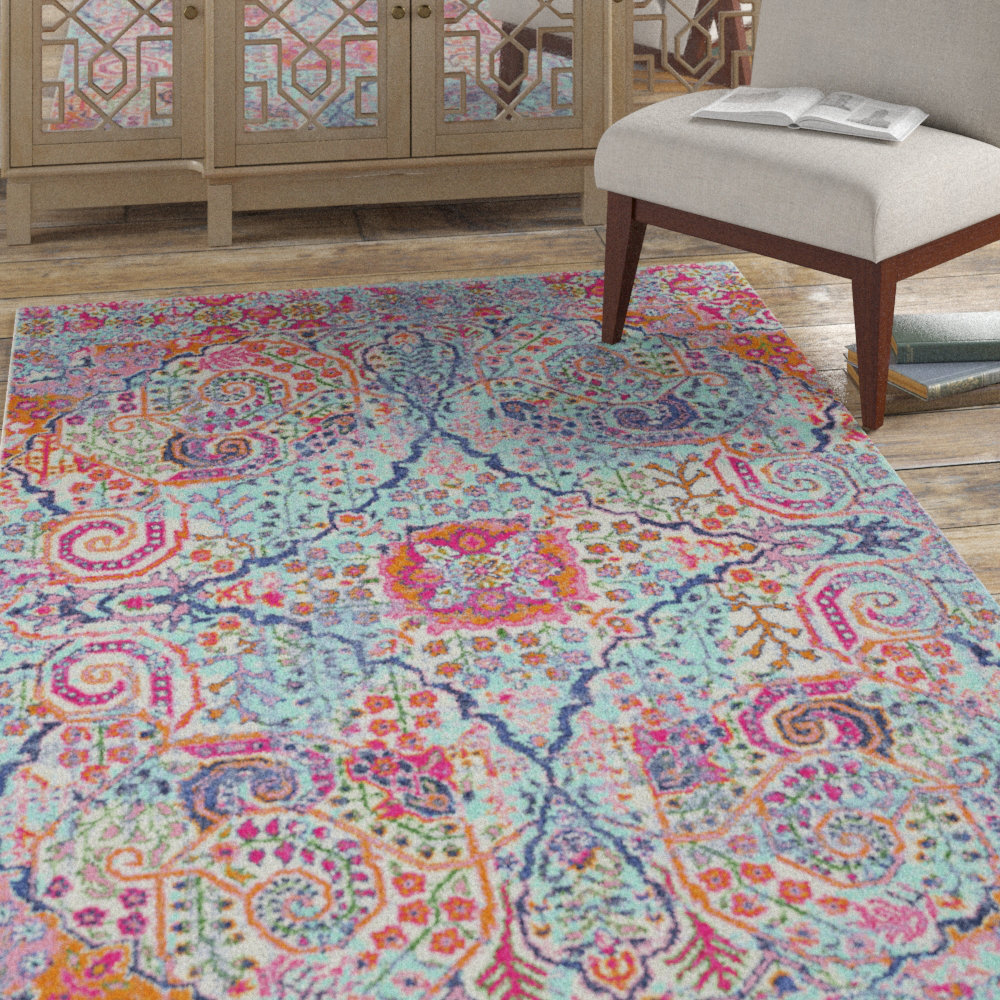 Bungalow Rose Dorpha Tufted Performance Blue & Pink Rug & Reviews Wayfair
