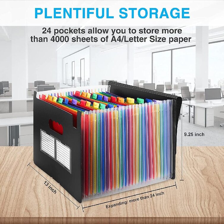Zero Pockets Expanding File Folder With Blank Labels, According File Organizer With Expandable Cover, Desktop Accordion Folders Letter A4 Paper Document Storage Organizer, Black | Wayfair