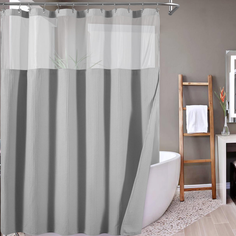 Cotton Blend Honeycomb Waffle Shower Curtain With Snap-In Liner Size: 72" H x 71" W, Color: Navy
