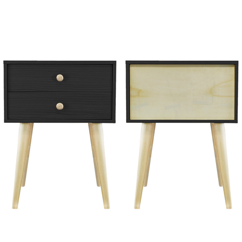 Corrigan Studio Nightstand Modern Fashion 4 Thin Long Legs Space Station 2 Tier Cubic Night Stand Storage Bedside Table W 2 Drawer Real Natural Paulownia Wood 2 Tier Natural Wood Tone Wayfair Ca