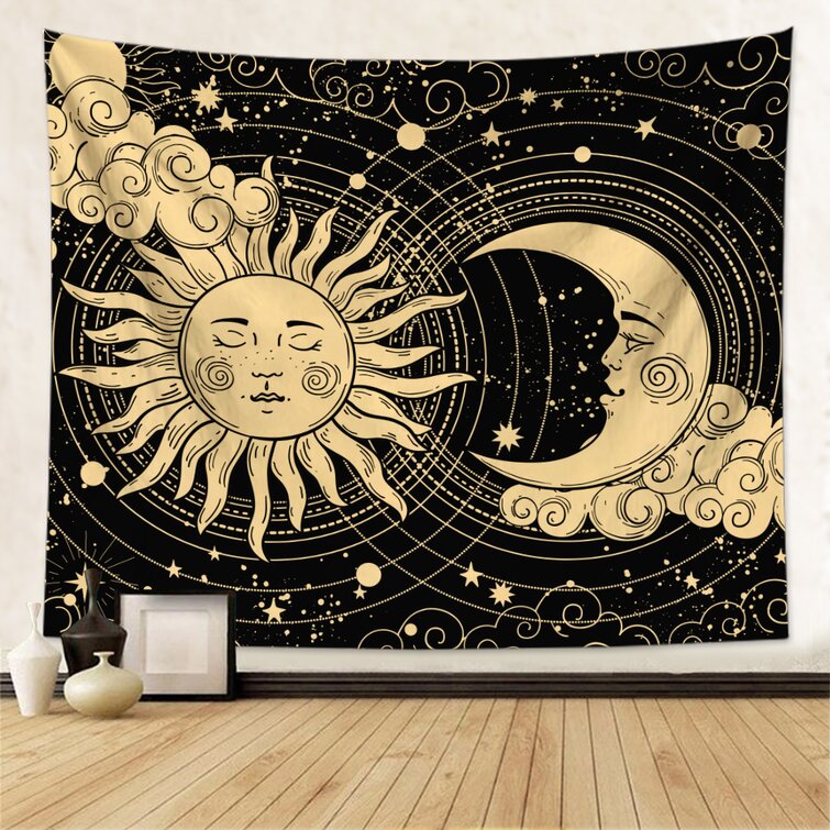 Psychedelic Wall Tapestry Indian Moon & Sun Prited Tapestry Home Decor Bedspread 