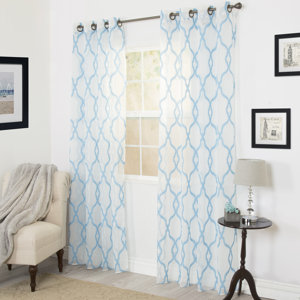 Trellis Emboidered Geometric Sheer Grommet Single Curtain Panel