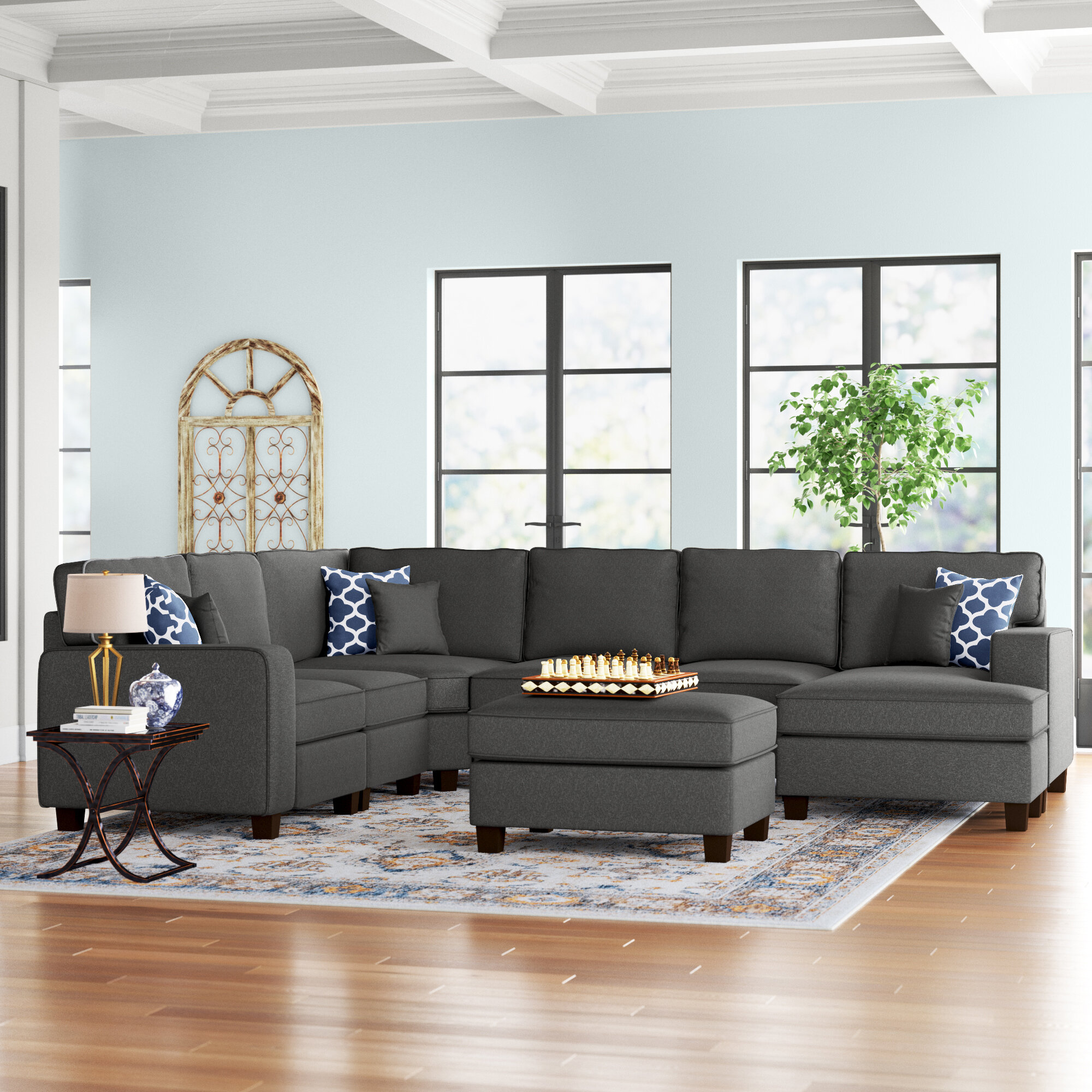 Vance 124″ Wide Left Hand Facing Modular Large Sectional with Ottoman