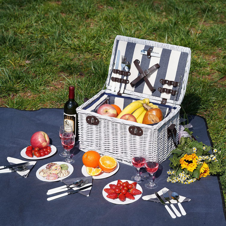 OXINGO Picnic Basket For 4, Willow Hamper Set With Insulated