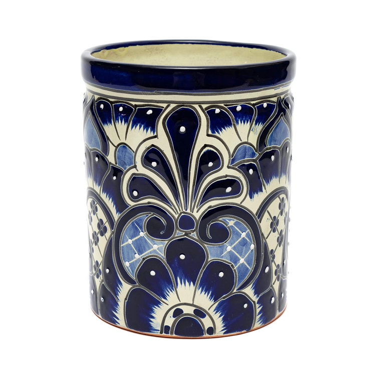 Ceramic Extra Large Utensil Holder Utensil Crock Kitchen Organizer Mexican  Pottery Spoon Rest (Cobalt White Large (7.5