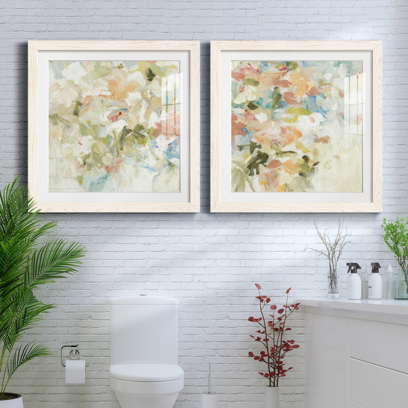 Floral Blush I - 2 Piece Picture Frame Painting Print Set on Paper Frame Color: White Framed, Size: 27.5" H x 55" W x 1.5" D