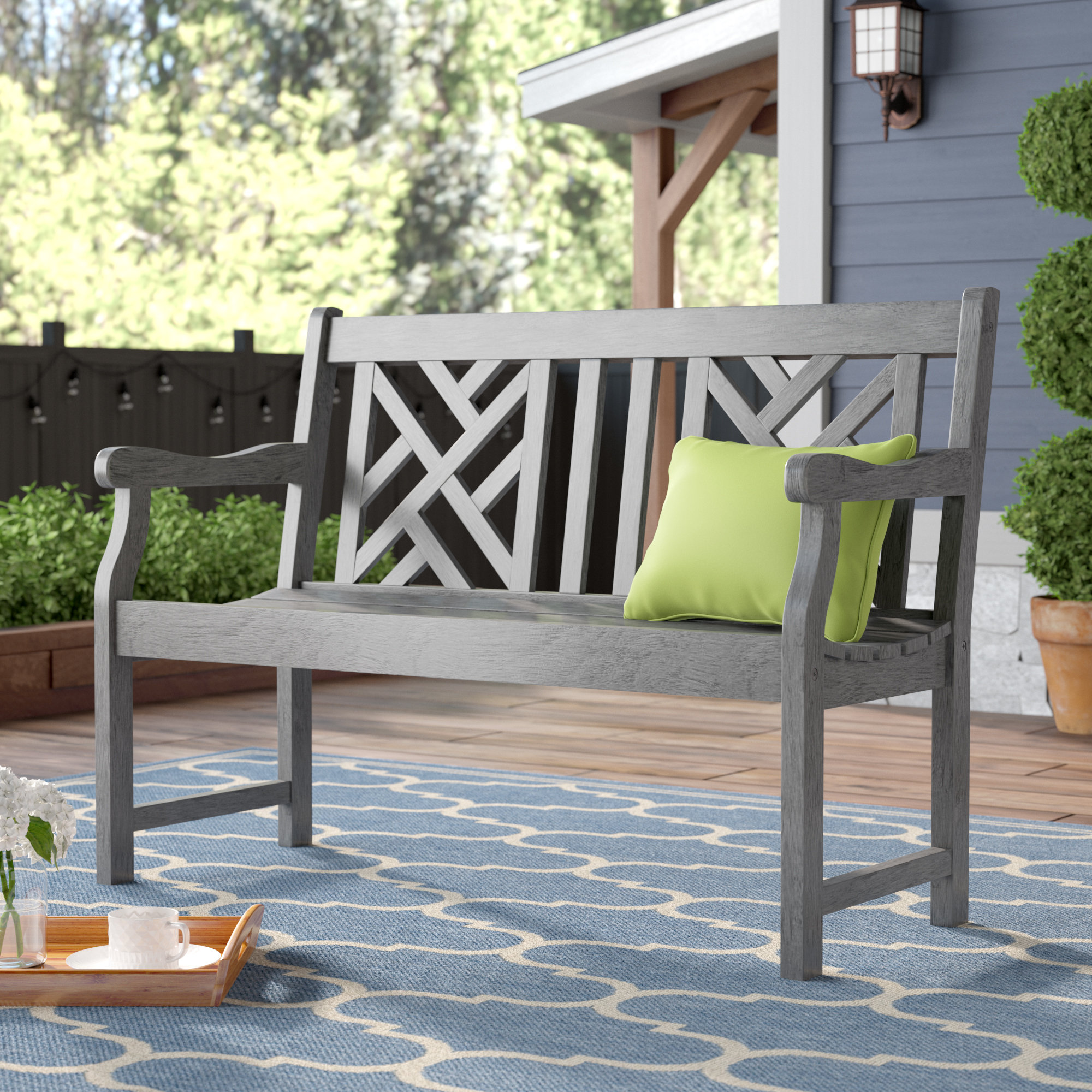 Outdoor Wooden Porch 3-Seat Bench Chair for Garden Balcony Patio Backyard kdgarden Cedar//Fir Log Wood Patio Garden Bench with Foldable Table Natural Finish