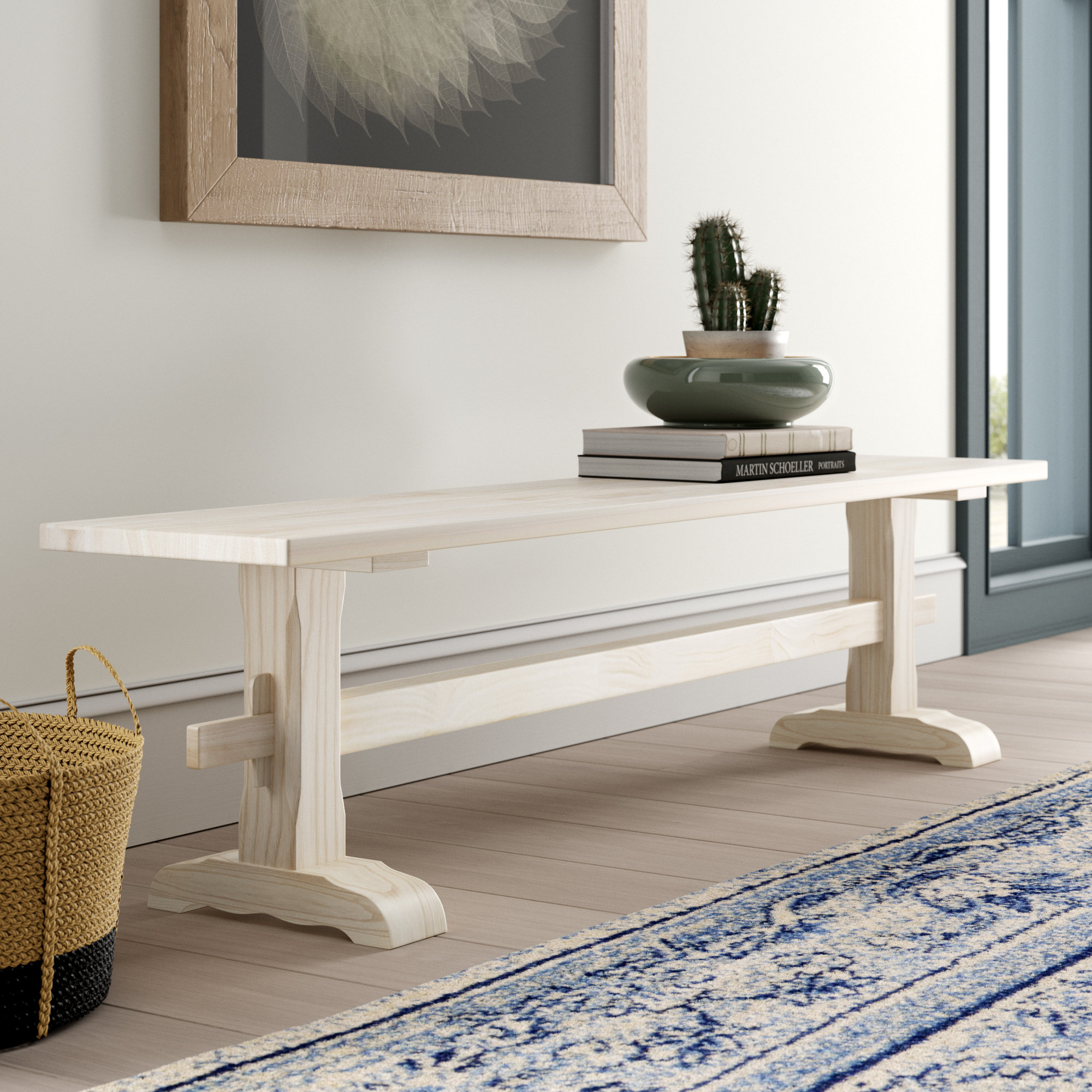 Mistana Lynn Trestle Wood Bench Reviews Wayfair