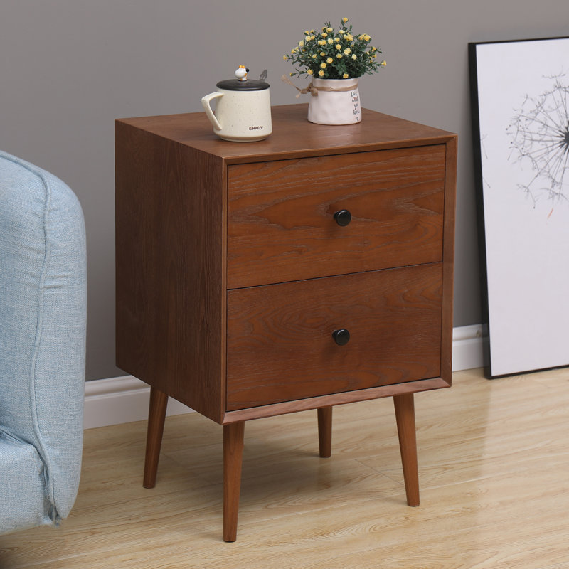 Corrigan Studio Furniture Flynn Mid Century Modern 2 Drawer Bedside Table 15 Inches Long X 18 Inches Wide X 26 Inches High Wayfair Ca