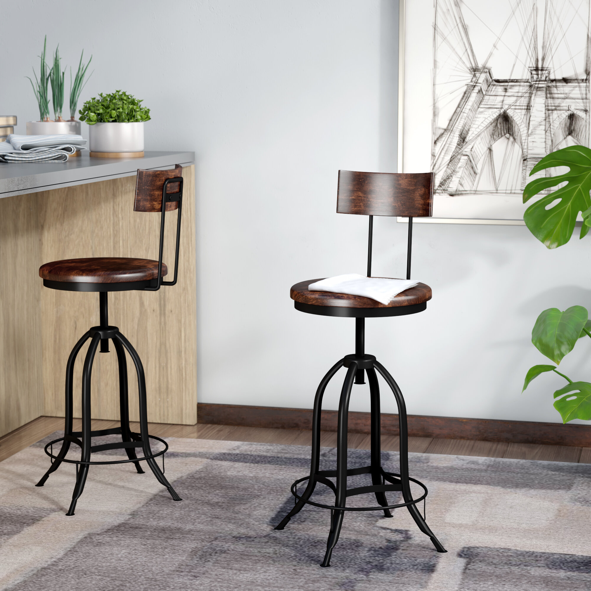 Industrial Lodge Home Frederick Swivel Adjustable Height Bar Stool Reviews Wayfairca