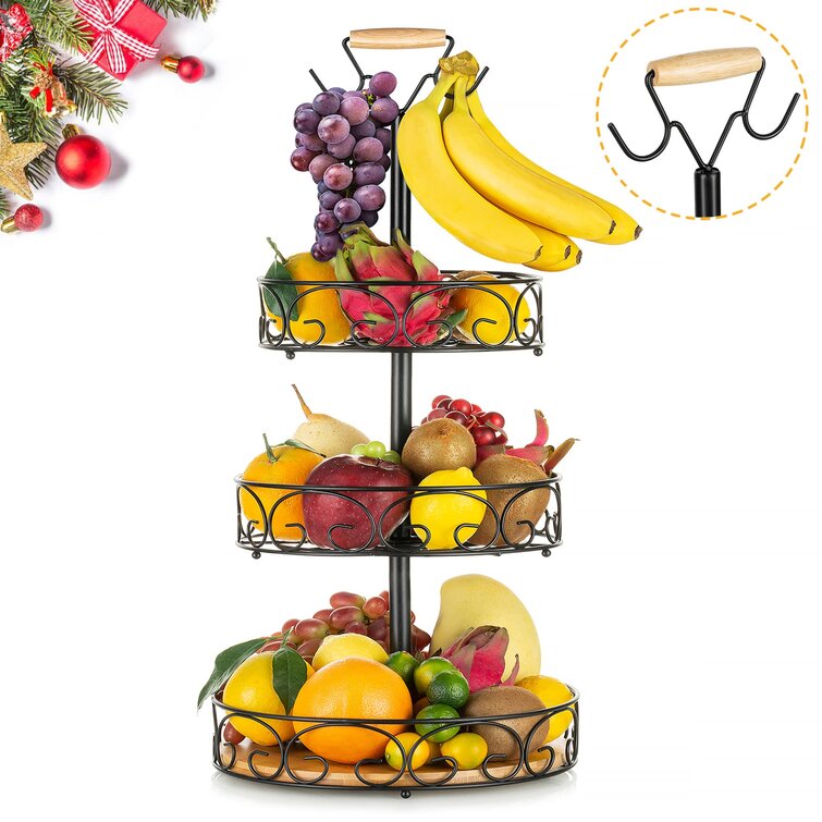 Metal Fruit Bowl with Lid 26cm Vegetable Storage Holder Basket Large Stand Red 