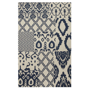 Hinton Indigo Patchwork Hand-Woven Blue Area Rug