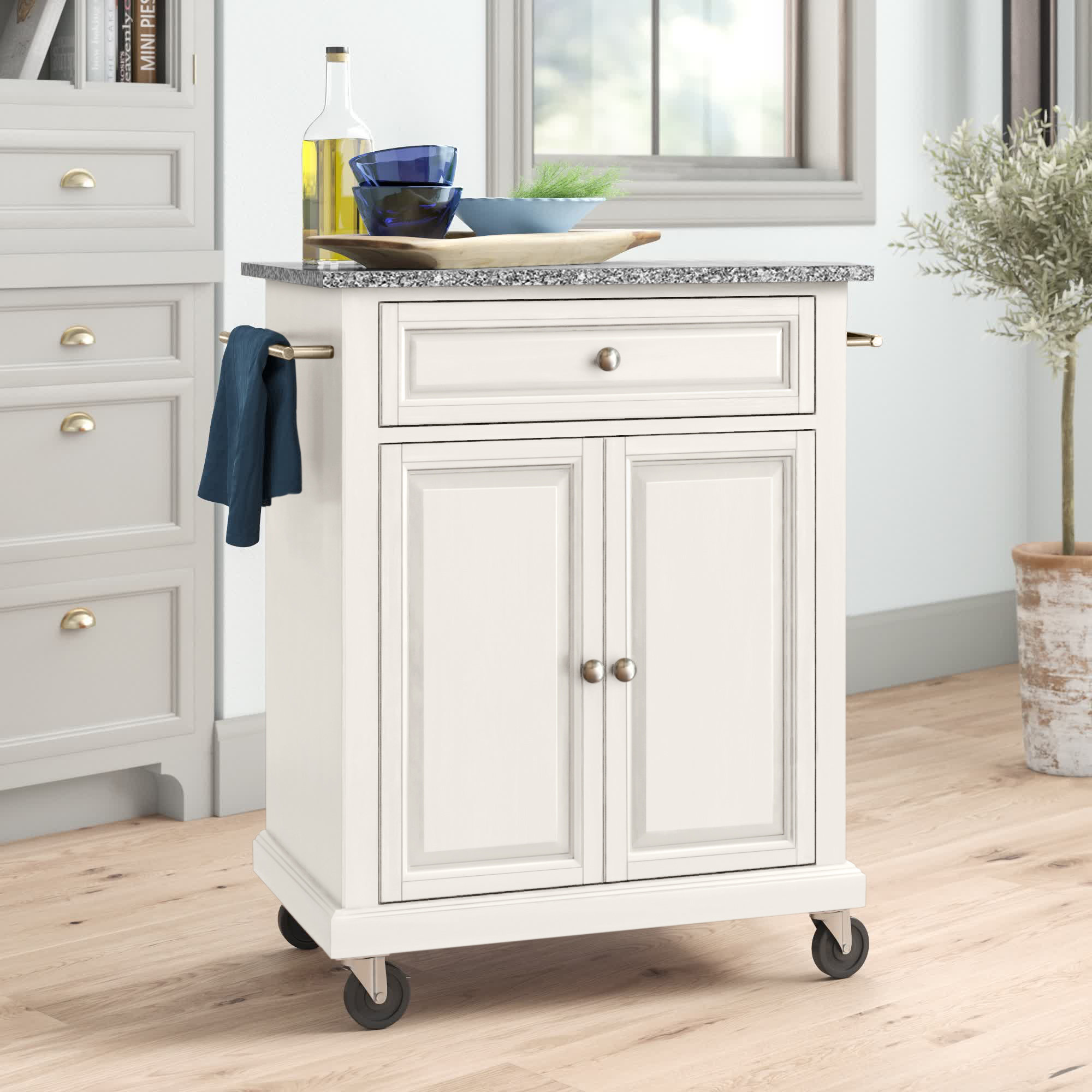 Three Posts™ Hedon 31'' Wide Rolling Kitchen Cart with Granite Top
