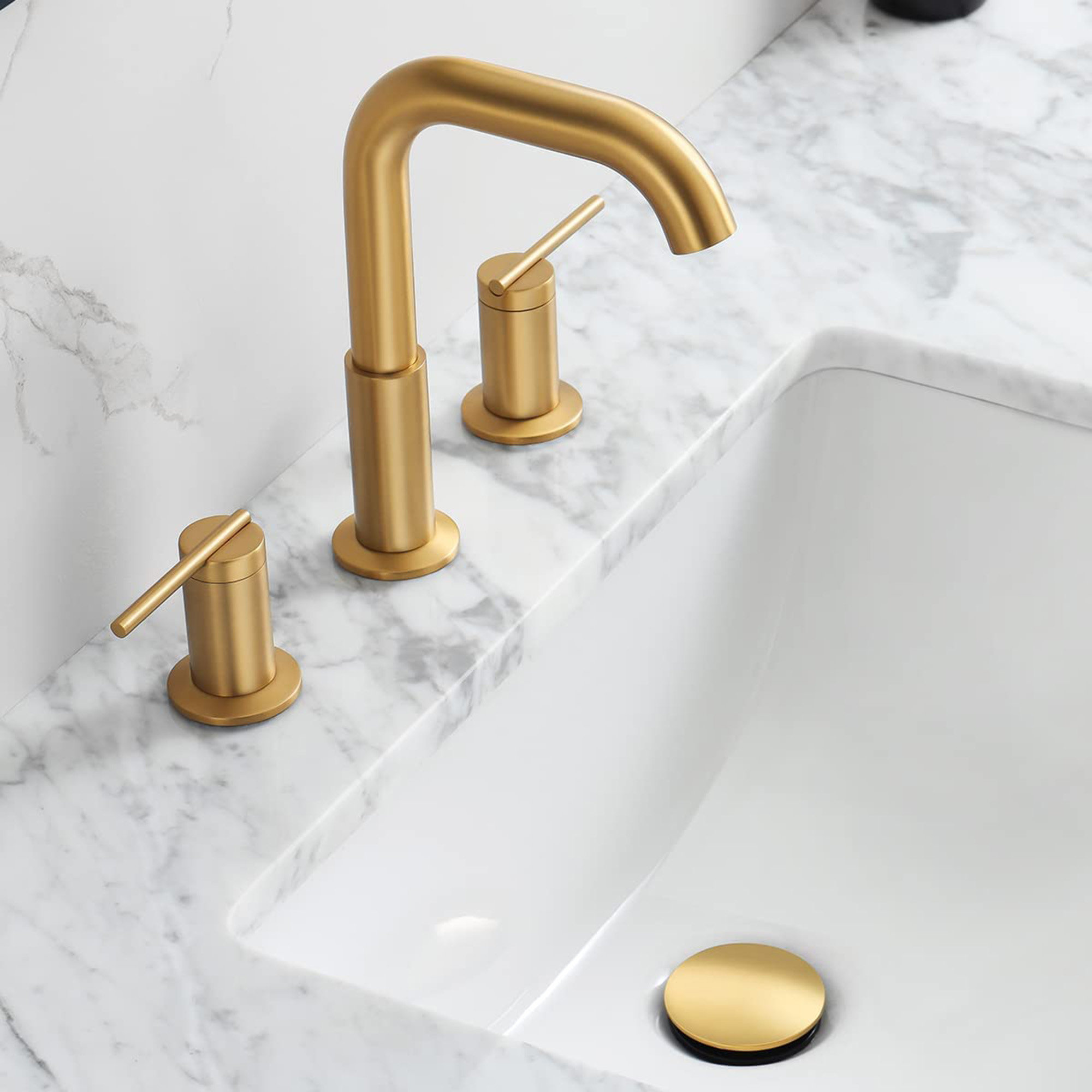 cangbaoge Brushed Gold Widespread Bathroom Faucet with Drain Assembly ...