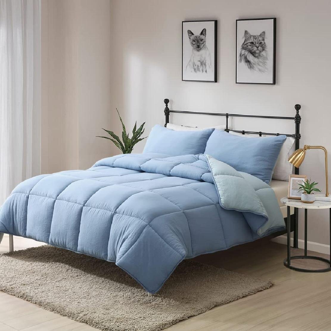 Down Alternative Comforter Full Queen Size Reversible Blue Duvet Cover 