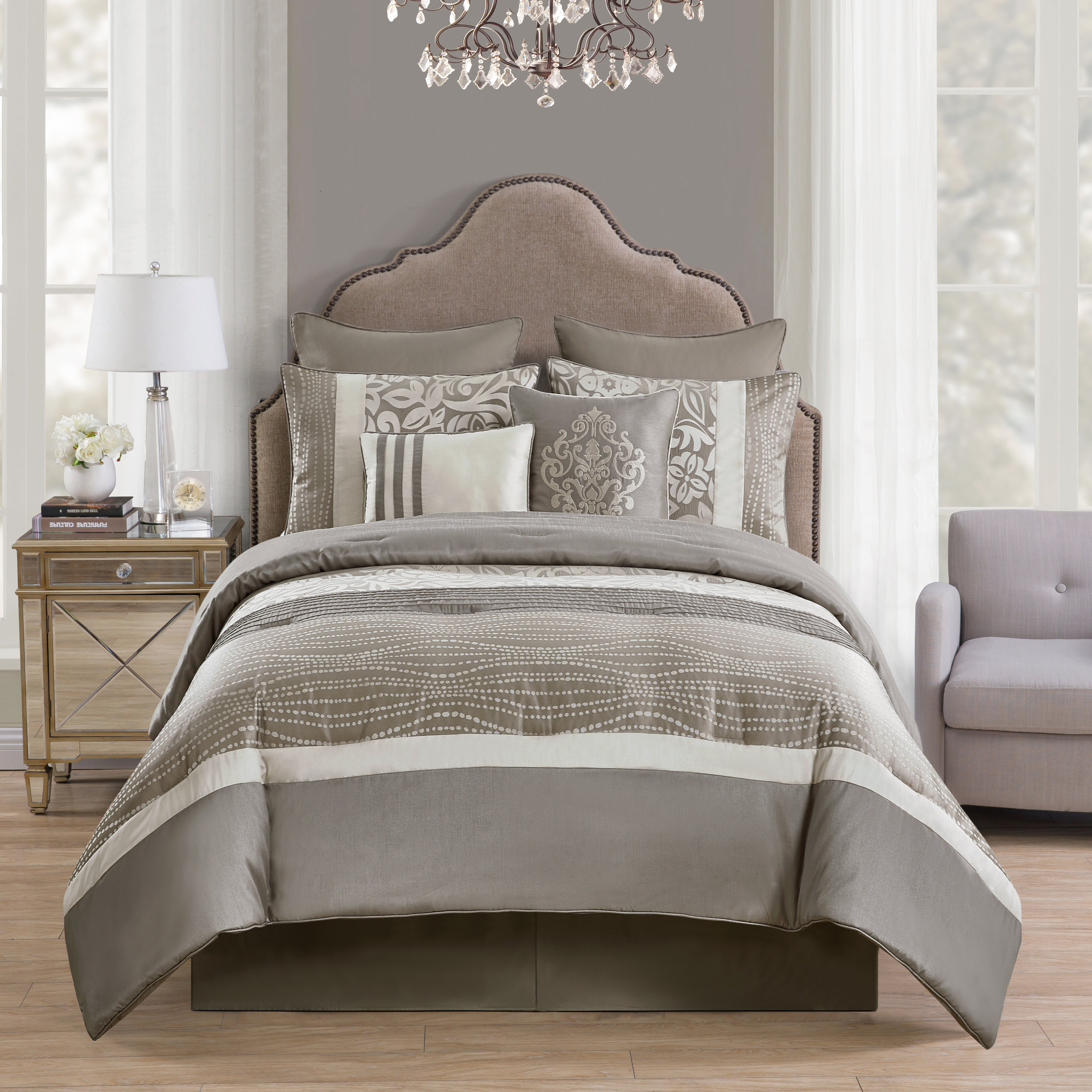 Andover Mills Wattson Taupe Microfiber Reversible Modern Contemporary 8 Piece Comforter Set Reviews Wayfair