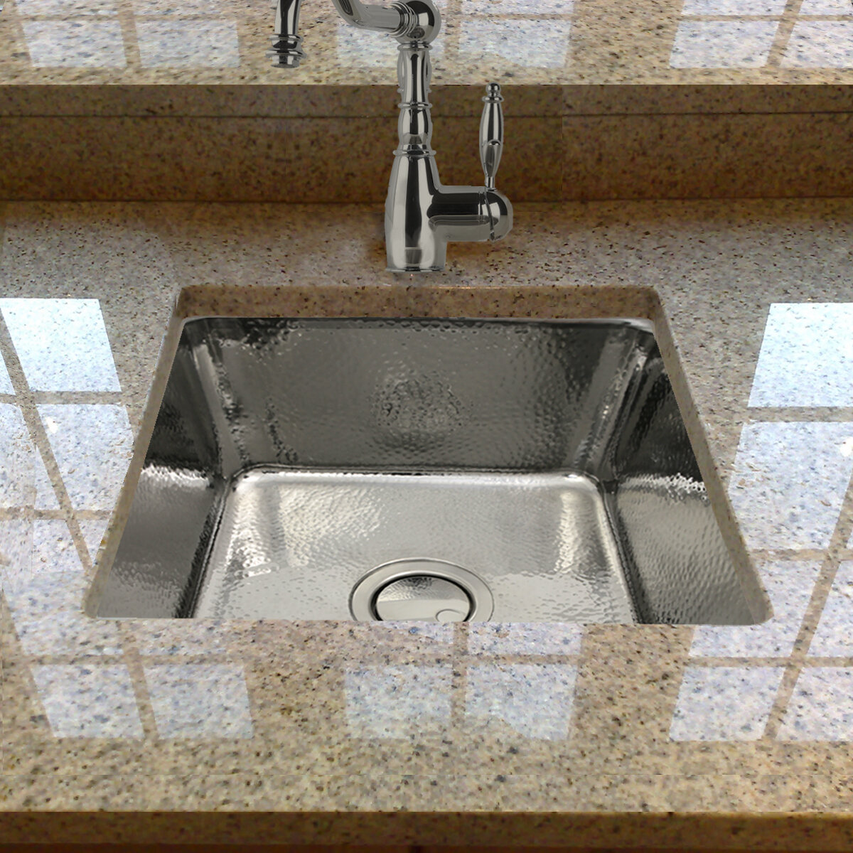 Brightwork Square Hammered Stainless 17 L X 17 W Bar Sink
