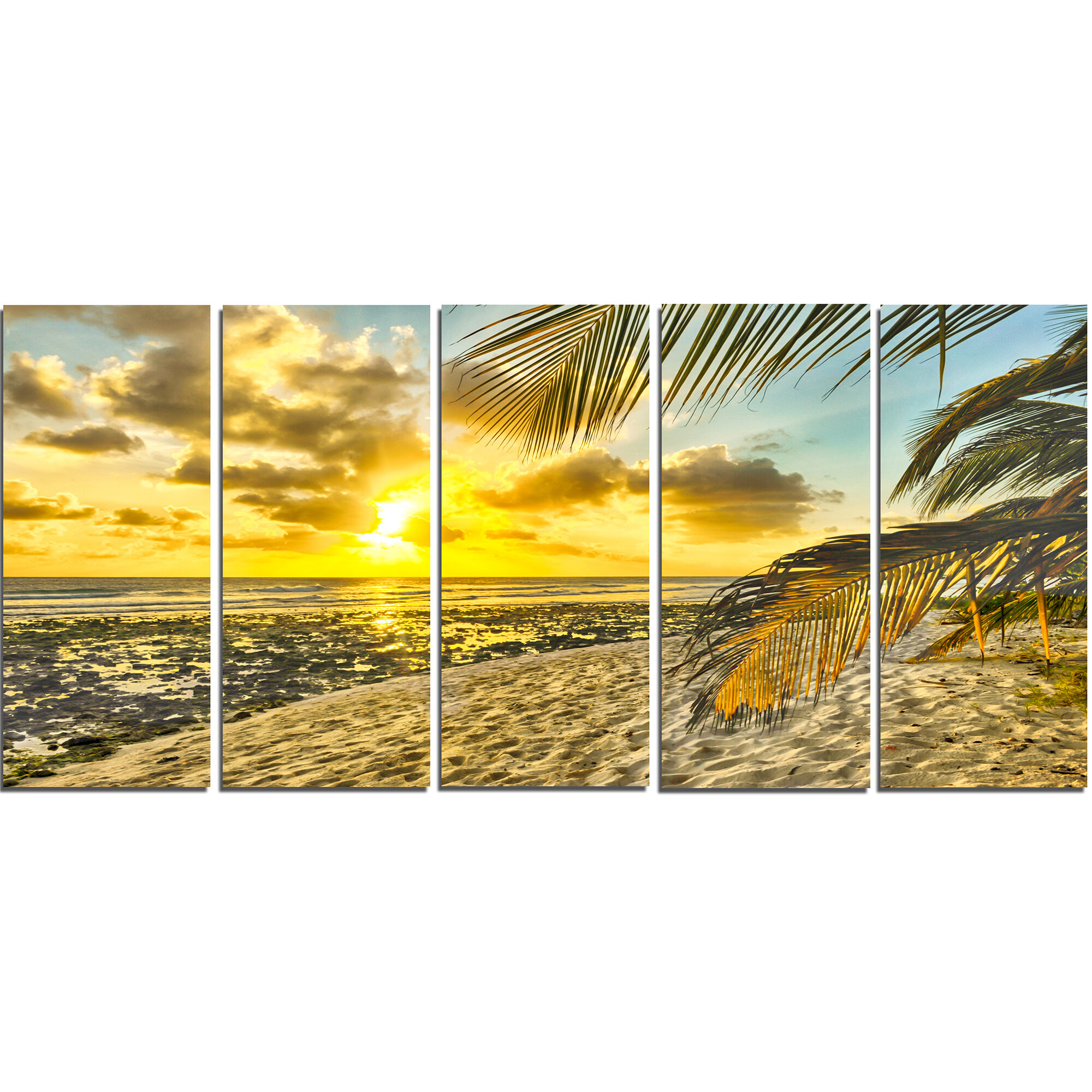 Designart White Caribbean Beach With Palms 5 Piece Wall Art On Wrapped Canvas Set Wayfair
