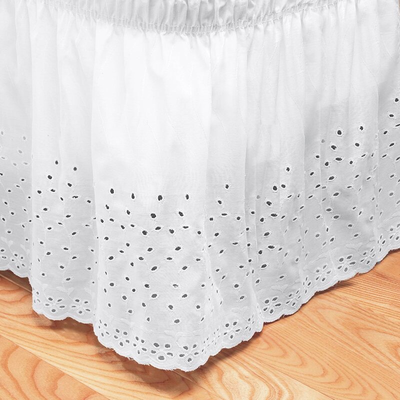 WRAP AROUND EYELET LACE BED SKIRT DUST RUFFLE 14/" DROP
