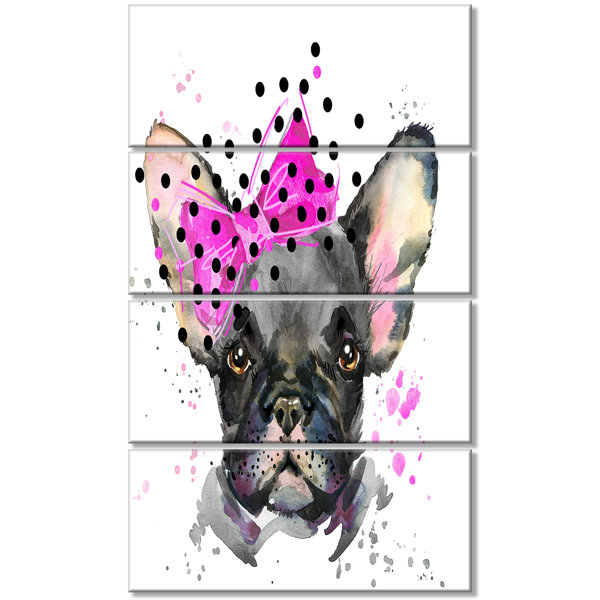Designart Serious French Bulldog Watercolor 4 Piece Painting