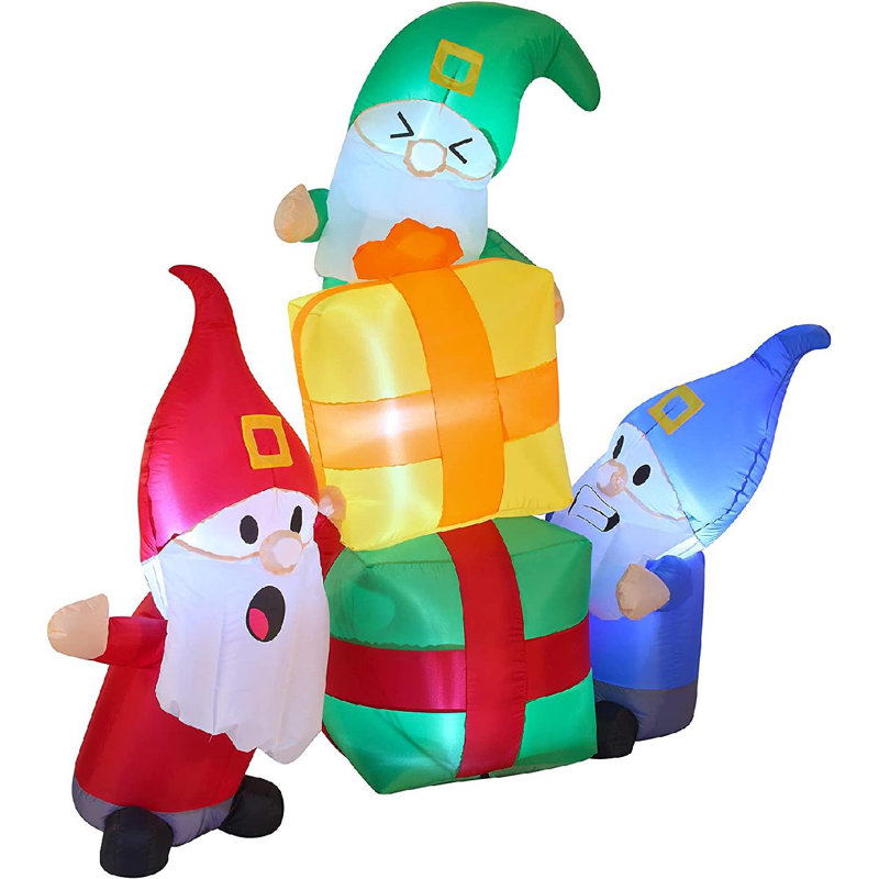 The Holiday Aisle® 6 FT Long Inflatable Gnomes Stacking Gifts With 