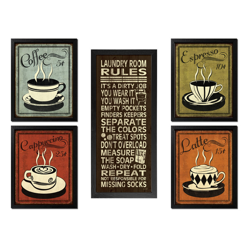 Red Barrel Studio Classic Retro Coffee Espresso Cappuccino Latte And This House Runs On Love Laughter And A Whole Lot Of Coffee Framed Graphic Art Print Set Wayfair