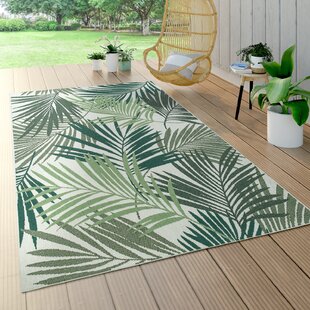 5'10" x 9'2" 6x9 Tropical Coastal Palm Blue Indoor Outdoor Area Rug 
