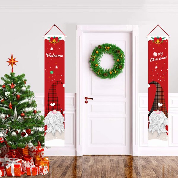 new year outdoor indoor Christmas decoration bright red Christmas door logo hanging on family wall door holiday party decoration Christmas Welcome banner
