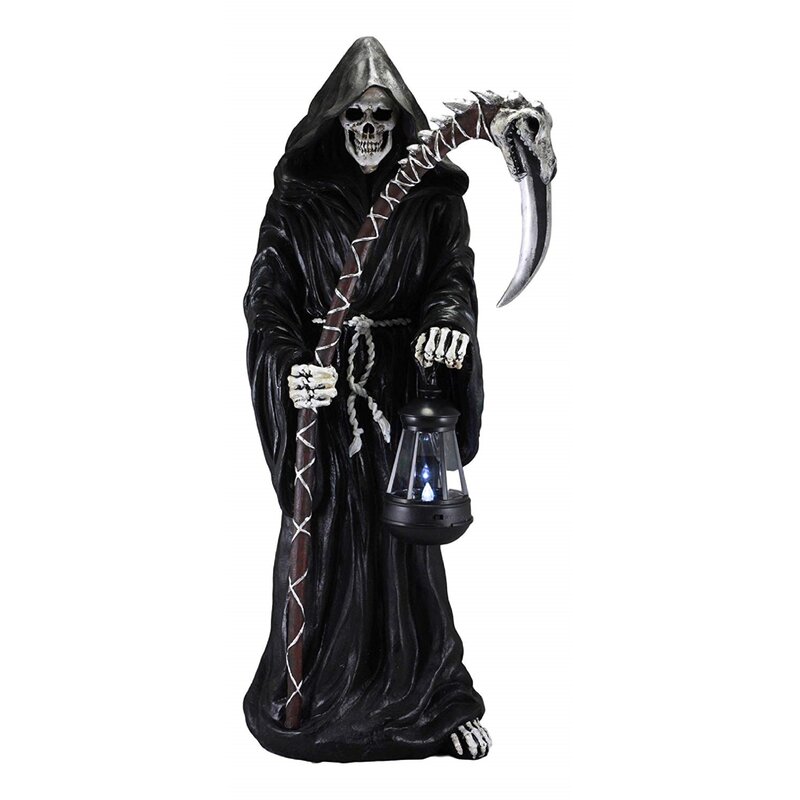 12 INCH BLACK ROBED GRIM REAPER FIGURINE WITH SPHERE AND SCYTHE
