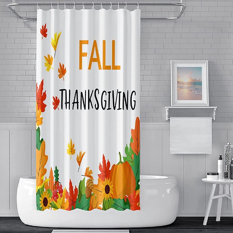 Thanksgiving Pumpkin Shower Curtain Toilet Cover Rug Bath Mat Contour Rug Set