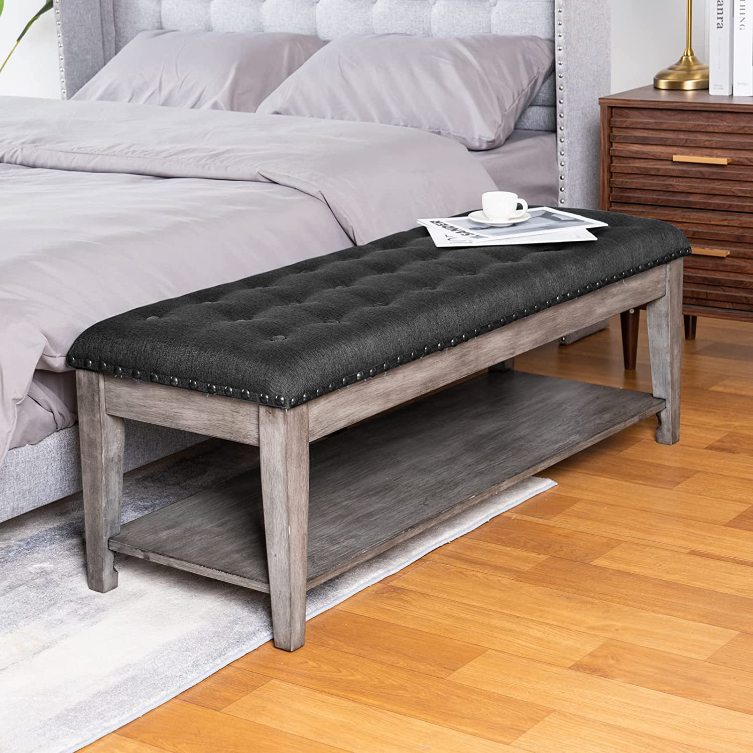 Red Barrel Studio® Yoandri Solid Wood Shelves Storage Bench Wayfair