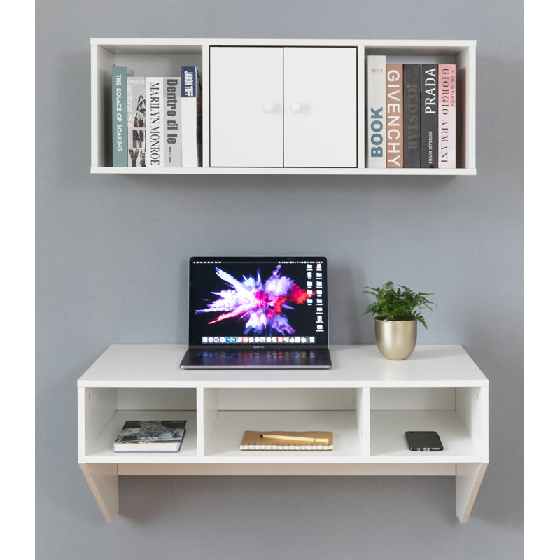 Latitude Run Tan Floating Desk With Hutch Reviews Wayfair