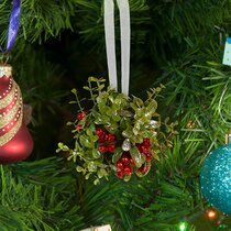 Ornativity Hanging Crystal Mistletoe Ornament Christmas Kissing Crystal Mistle Toe with Berries Ball Tree Decoration 