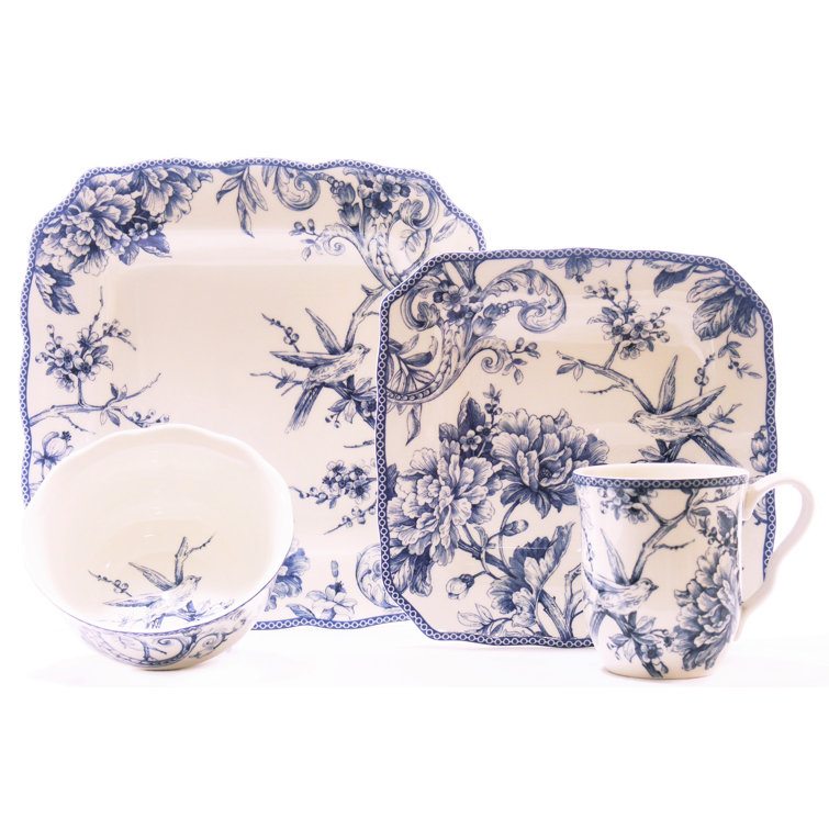 Adelaide Blue Square Dinner Or Salad Plates 222 Fifth Set Of 4 Porcelain New. 
