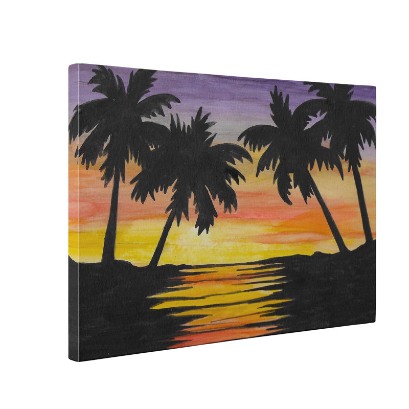 Bay Isle Home Sunset Palm Trees Wrapped Canvas Painting Print