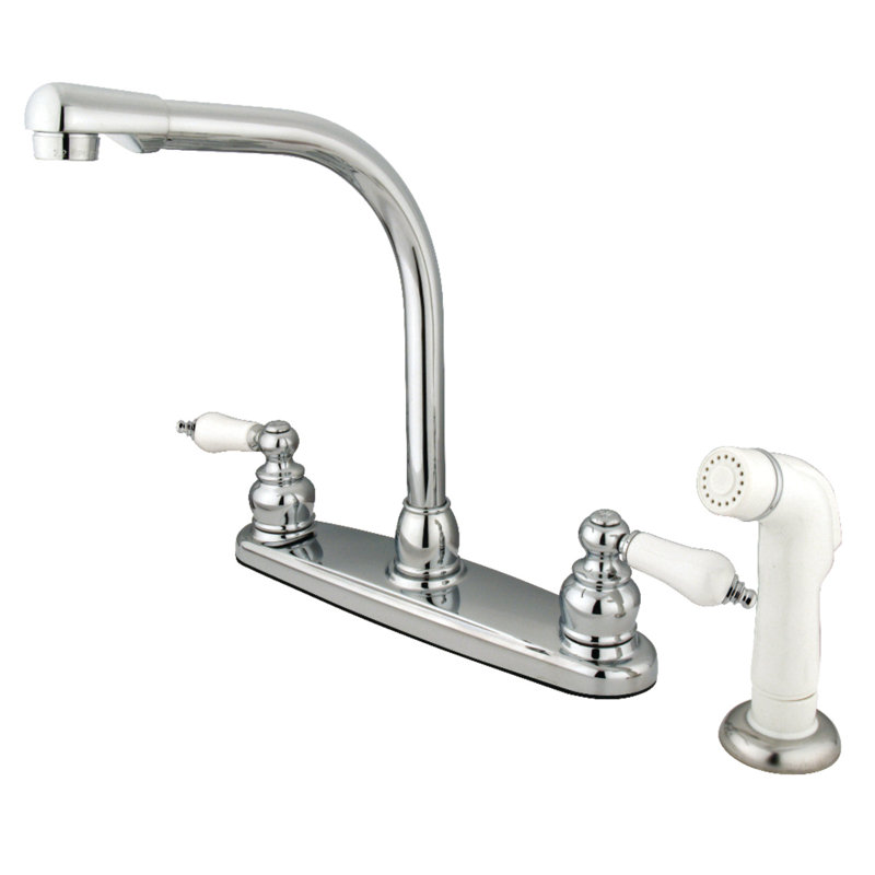 Kingston Brass Victorian Centerset Double Handle Kitchen Faucet With Side Spray