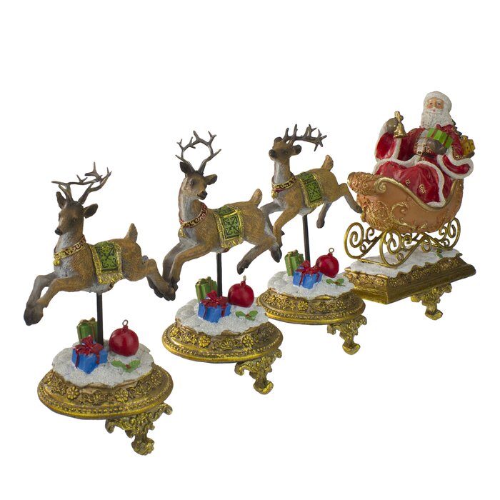 4 Piece Glittered Santa And Reindeer Stocking Holder Set