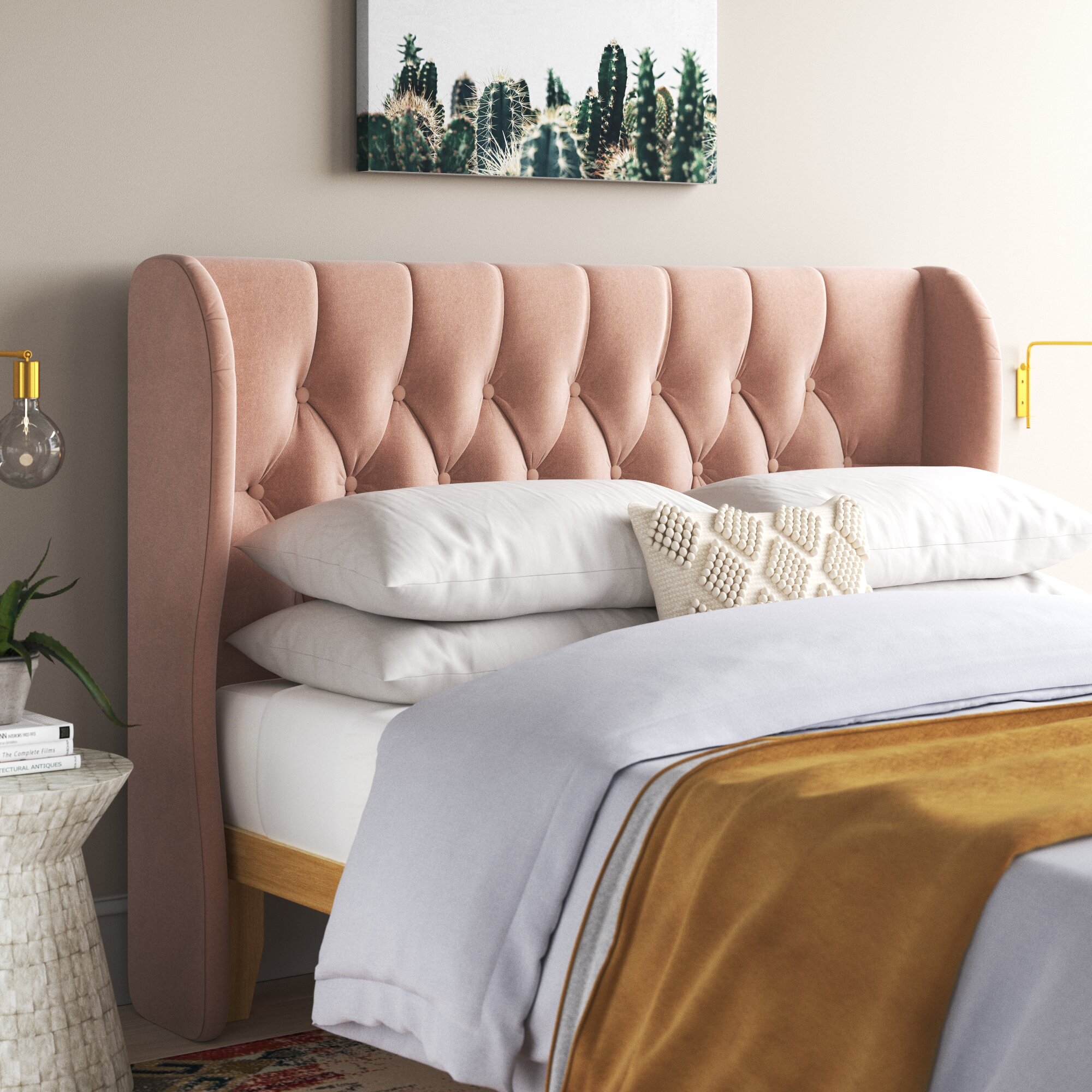 Mistana Elliana Tufted Linen Upholstered Wingback Headboard Wayfair