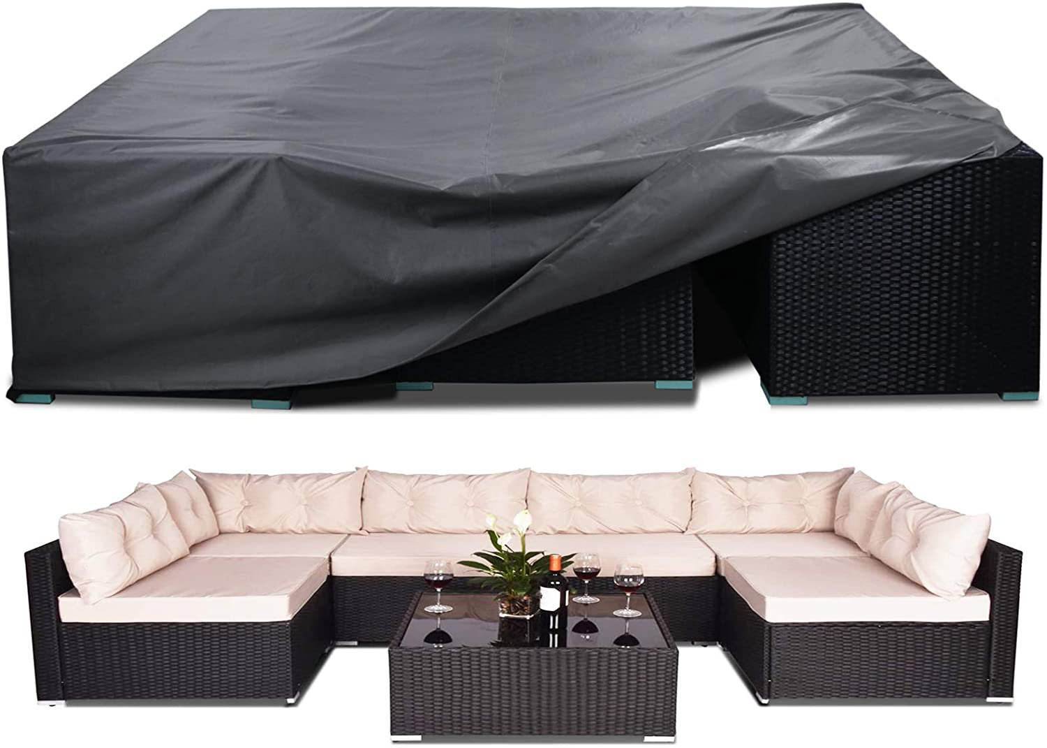 Arlmont Co 100 Waterproof Patio Furniture Covers Anti Uv Snow Proof Outdoor Sectional Furniture Cover Fits 8 12 Seat Rectangular Table Chairs Set Covers With Windproof Buckles Air Vents 126x63x28 In Wayfair